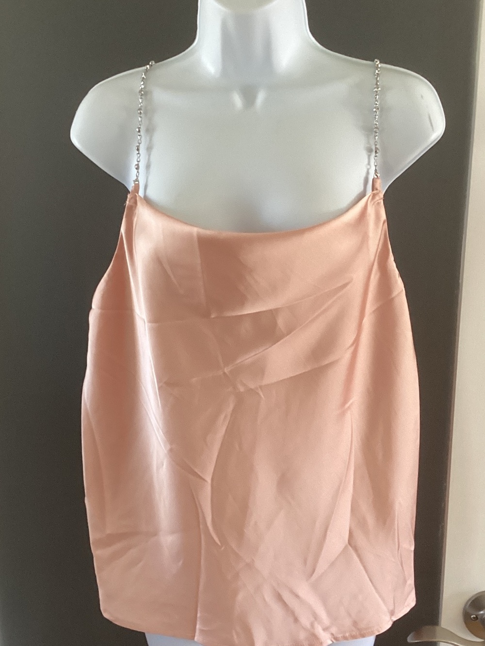 SHEIN Peach Satin Cami with Chain Straps